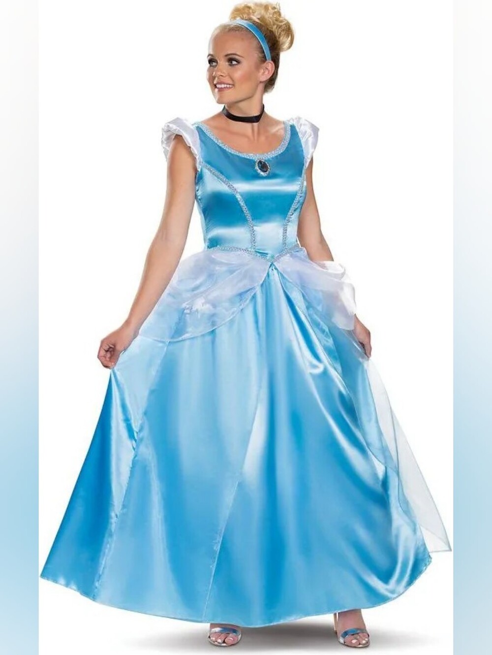 New Disney Cinderella Light Blue and White Princess Gown Costume, Medium
